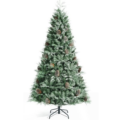 Costway 6ft\7ft\8ft Snow Flocked Artificial Christmas Tree w/ 715\1651\1139 Glitter PE & PVC Tips