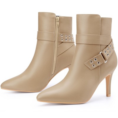 BLISSFUL STEP Pointed Toe with Buckle Dressy Stiletto Heel Ankle Boots for Women