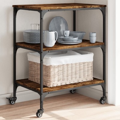 vidaXL Kitchen Trolley Smoked Oak 23.6 in.x16.1 in.x29.9 in. Engineered Wood