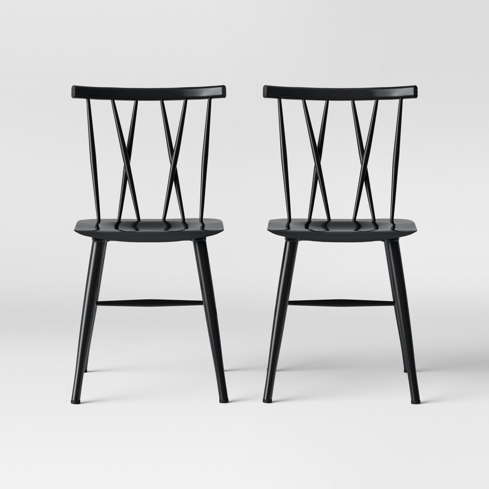 Photos - Dining Table Set of 2 Becket Metal X Back Dining Chair Black - Threshold™: Sturdy Steel