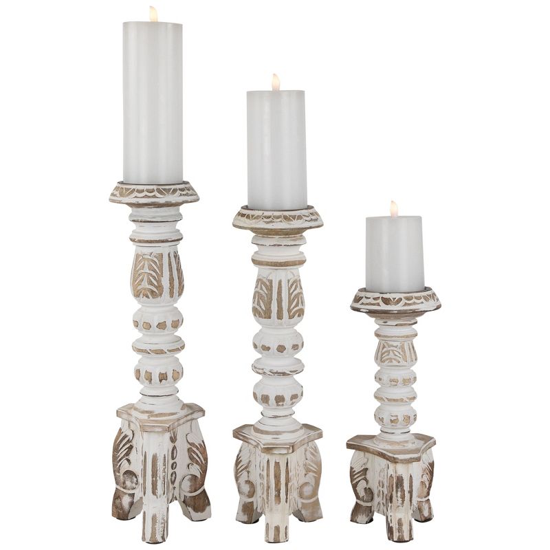 Northlight Set of 3 Brushed White Tripod Wooden Pillar Candle Holders 18", 3 of 6