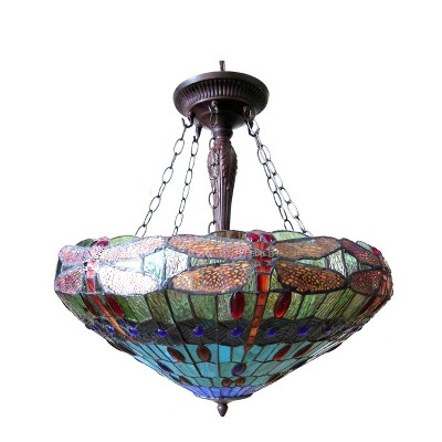 Antique Bronze 24" Tiffany-Style Dragonfly Pendant Light