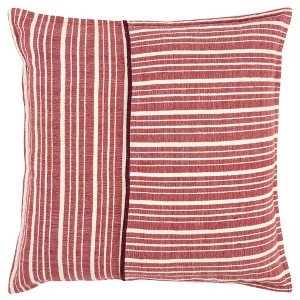 HomeRoots 20" Red and Ivory Striped Cotton Throw Pillow - 1 of 4