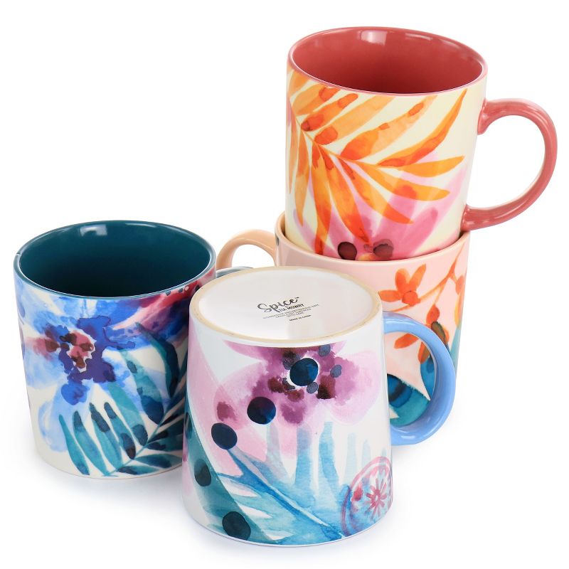Spice by Tia Mowry Goji Blossom Fine Ceramic 4 Piece 17oz Mug Set in Multi Color, 3 of 8