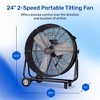 Cool-Living CL-60B-BLK Portable 24-Inch 2-Speed Tilting Drum Fan w/Wheels, Black - 2 of 4