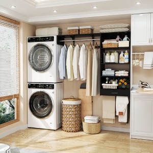 Aheaplus Laundry Room Closet System with Hanging Rods, Wall-Mounted Closet Organizer with Storage Shelves and Drawers - 1 of 4