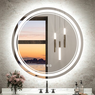 Keonjinn LED Round Bathroom Vanity Wall Mirror, 3 Color Temperatures Dimmable