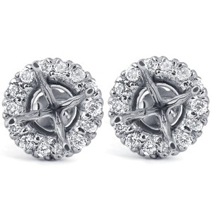 Pompeii3 5/8ct Diamond Halo Studs Mounting Fits 5.5-6.5mm Round Stones 14k White Gold - 1 of 3