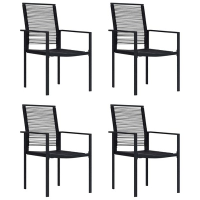 vidaXL Outdoor Garden Chairs, Set of 4, Black PVC Hollow Rattan, Heavy-Duty and Easy to Maintain with Comfortable Backrest