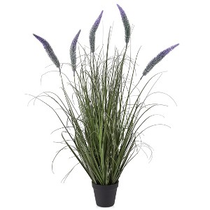 Artificial Foxtail Onion Grass Potted Plant - Purple & Green Faux Flowering Spikes - Fake Farmhouse Ornamental Greenery for Modern Home Decor - 1 of 4