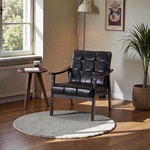 Mshliw High Back PU Leather Accent Armchair with Solid Wood Legs Leisure Reading Chair for Living Room Bedroom - 1 of 4