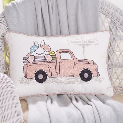 Lakeside Easter Egg Hunt Truck Embroidered Throw Pillow - Holiday Home Accent