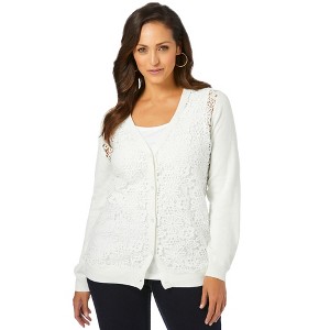 Jessica London Women's Plus Size Crochet Button-Front Cardigan - 1 of 4