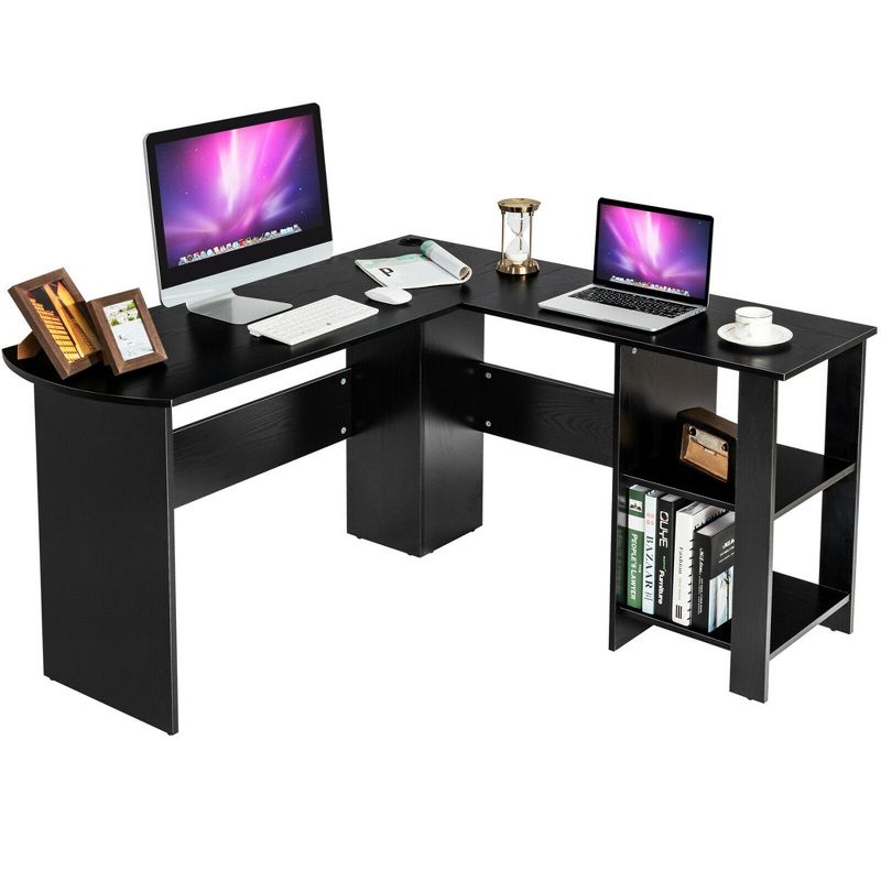 Costway Modern L-Shaped Computer Desk Writing Study Office Corner Desk w/Shelves, 1 of 11