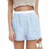 EXLURA Women's Stripe Print Exposed Boxer Shorts Elastic High Waisted Wide Leg Y2K Workout Gym Shorts - 2 of 4