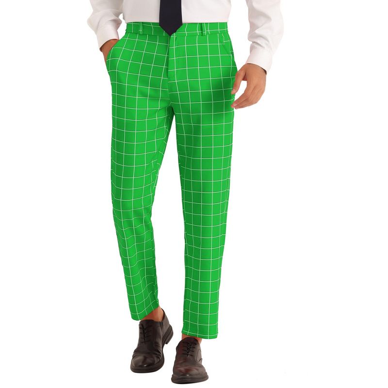 Lars Amadeus Men's Slim Fit Business Tapered Checked Printed Dress Trousers, 1 of 6