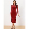 Allegra K Women's Bodycon Elegant Velvet Sheer Mesh Mock Neck Midi Cocktail Dresses - 4 of 4