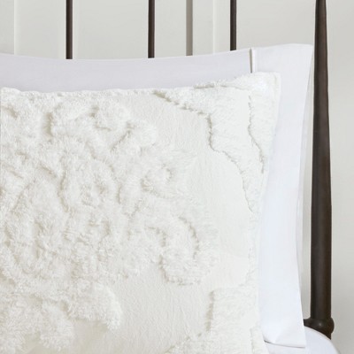 Viola White King Cotton Chenille Damask Comforter Set