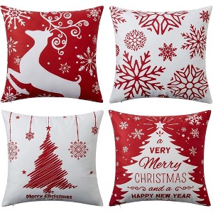 Christmas Throw Pillow Covers Set of 4, Xmas Square Linen Pillowcase Cushion Cover, Winter Holiday Decor Decorations for Couch Sofa Bed - 1 of 4