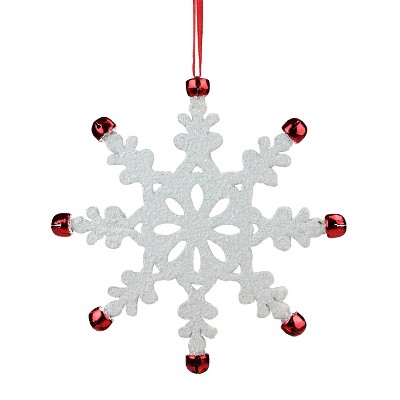 Ganz 7" Snowflake with Jingle Bells Christmas Ornament - White/Red