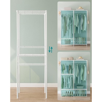 SONGMICS White Metal Freestanding Wardrobe Closet with Adjustable Shelves