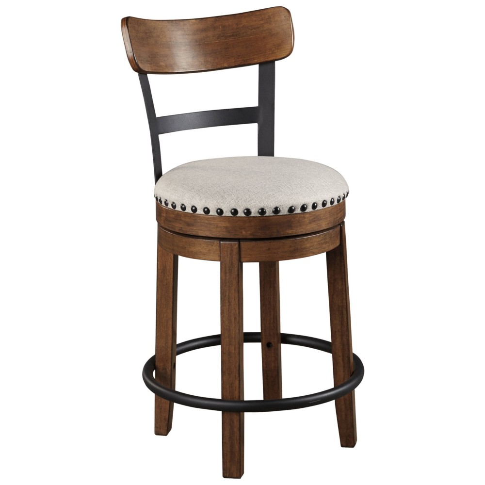 Signature Design by Ashley Valebeck Upholstered Swivel Counter Height Barstool Brown: Polyester, Wood Frame, Fixed Height