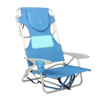 Blue Aluminum Frame Reclining Beach Armchair with Footrest