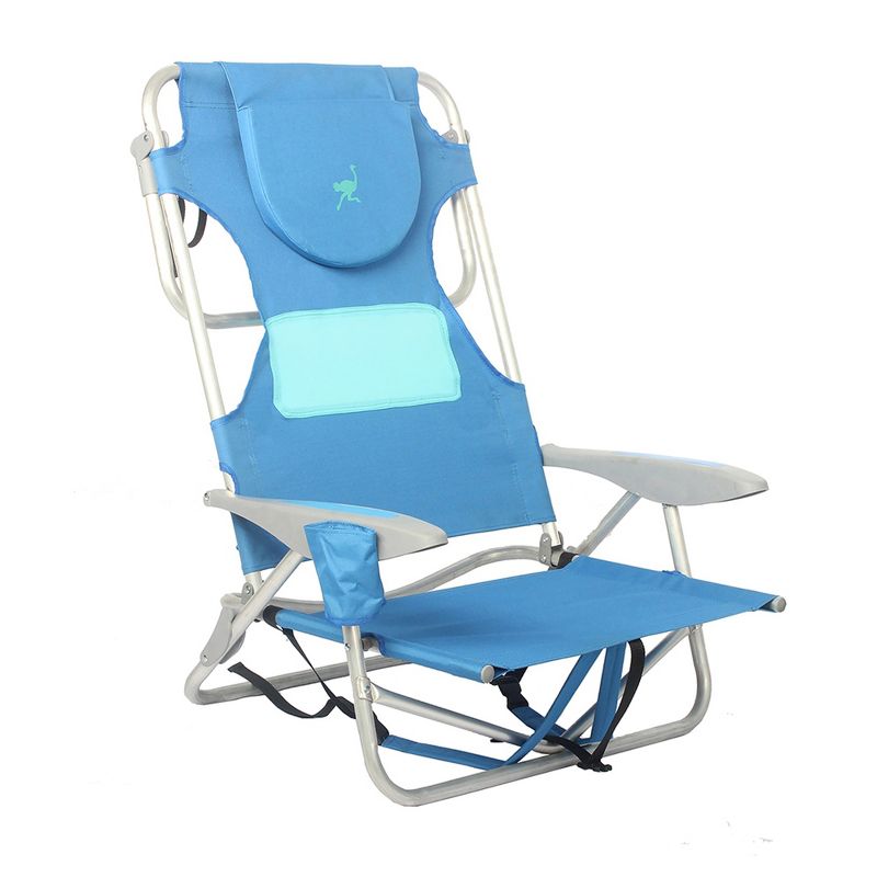 Ostrich 3N1 Lightweight Aluminum Frame 5-Position Reclining Beach Chair and Ladies Comfort On-Your-Back Outdoor Beach Chair with Backpack Strap, Blue, 3 of 7