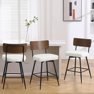 Bekrvio 26" Counter Height Swivel Bar Stools - Upholstered Faux Leather, Wood Backs & Metal Legs, Counter Stools for Kitchen Island - 1 of 4
