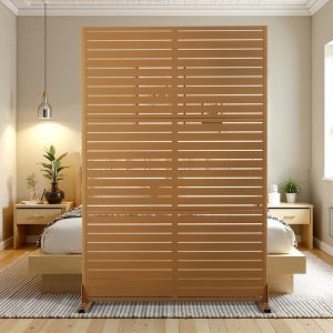 TOAOTBNBO Metal Privacy Screen with Stand, Decorative Privacy Fence Panels with Louver Pattern, Outdoor Privacy Screen for Balcony, Brown - 1 of 4