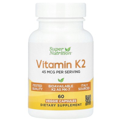Super Nutrition Vitamin K2, 45 mcg, 60 Veggie Capsules