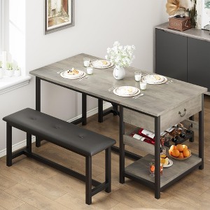 Whizmax Vintage Dining Table Set for 4, Retro Dining Room Table with Benchs£¬3 Piece Kitchen Table Set with Storage for Small Space, Apartment - 1 of 4