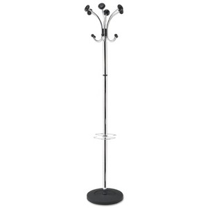 Chromy Coat Stand, 12 Knobs, 16w x 16d x 70.5h, Chrome/Black - 1 of 4
