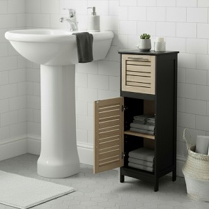 Evideco French Home Goods Compact Bathroom Storage Cabinet with Drawer and Vented Door, Black and Brown - Bergen Collection - 1 of 4