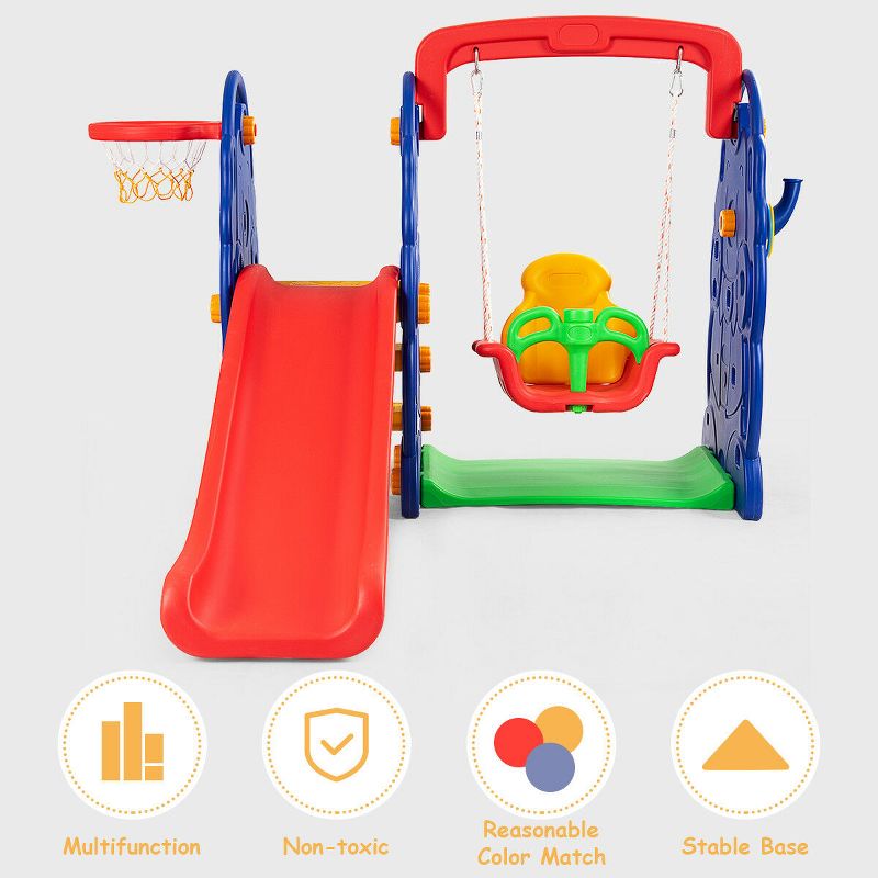 Costway 3 in 1 Junior Children Climber Slide Swing Seat Basketball Hoop Playset Backyard, 5 of 11