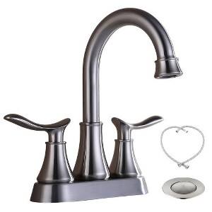Stylish 2-Handle 4-Inch Oil Rubbed Bronze Bathroom Faucet with Pop-up Drain and Supply Hoses - 1 of 4