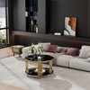 Modern Black Mirror Coffee Table, Asymmetrical Metal, Circular Metal Drum Base - 4 of 4