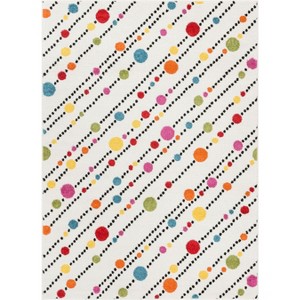 Well Woven Modern Dandy Dots Stripes Bright Kids Room Carpet Soft Durable White Area Rug - 1 of 4