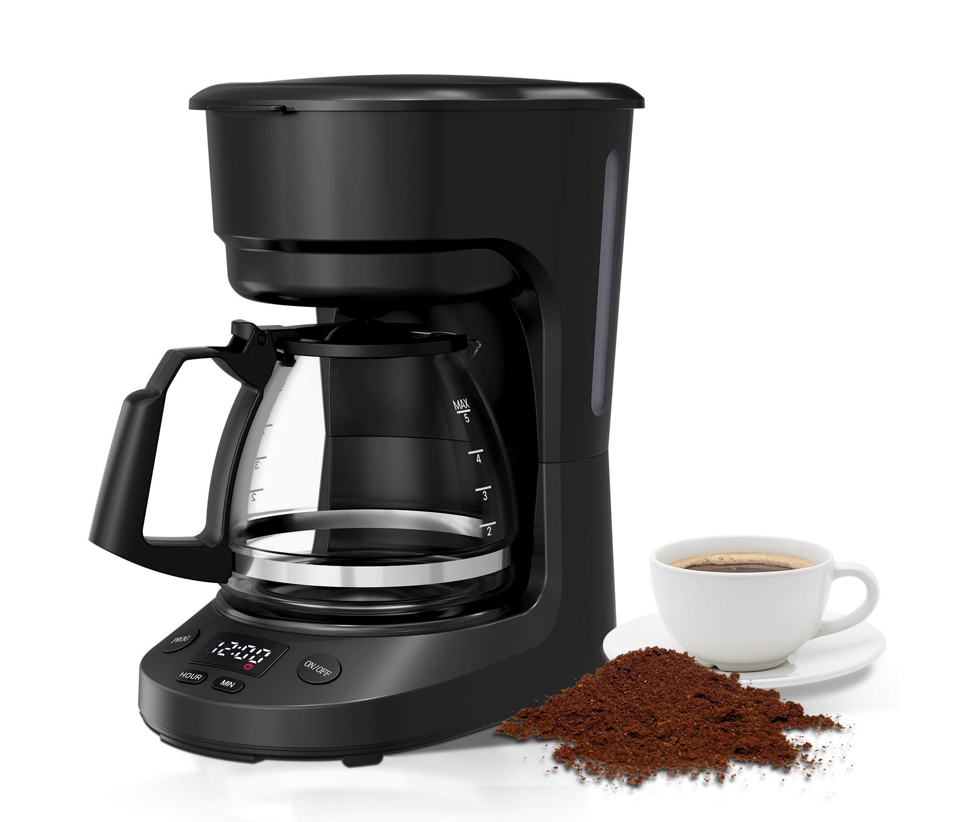 Kismile 5-Cup Drip Coffee Maker with 24H Programmable Timer, Delay Brew, Keep Warm Plate, 25oz Water Reservoir, Auto-Shut, Reusable filter