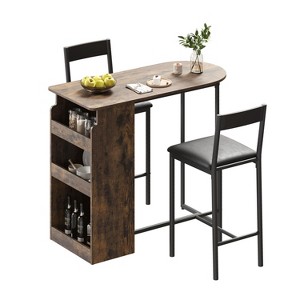 3-Piece Farmhouse Bistro Dining Table Set for 2 with Storage Shelves, Counter-Height Table & 2 PU Leather Chairs, Kitchen Dining Table Set - 1 of 4