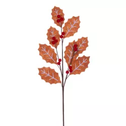 Vickerman 27.5" Brown and White Felt Holly and Red Berry Spray, 4 per bag.