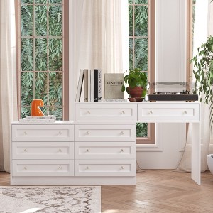 Famapy 8 Drawer Horizontal Dresser Swivel Cabinet Multifunctional White Dresser Bedroom - 1 of 4