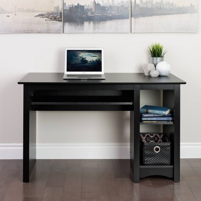 Sleek Black Wall-Mounted Computer Desk with Drawer and Keyboard Tray