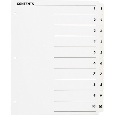 Business Source Index Dividers w/TOC Page 1-10 10 Tabs/ST 11"x8-1/2" White 05854