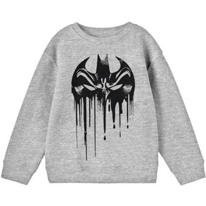Batman Dripping Mask Logo Boy's Athletic Heather Long Sleeve Shirt - 1 of 2