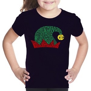 LA Pop Art Christmas Elf Hat - Girl's Word Art T-Shirt - 1 of 4