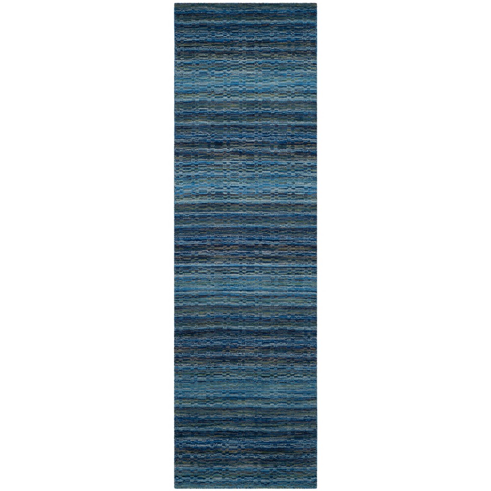 2'3inx6' Stripe Loomed Runner Blue - Safavieh