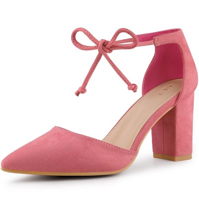 Perphy Women's Ankle Tie Pointed Toe Chunky Heel Pumps Sandals