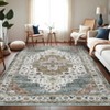 Vintage Washable Floral Medallion Large Rugs for Bedroom Living Room, Non Slip Retro Accent Floor Carpet for Home Office - 2 of 4