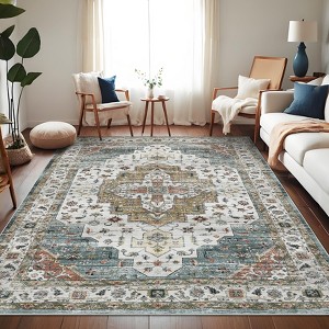 Coucheta Machine Washable Vintage Area Rug, Non-Slip, Stain-Resistant Soft Low Pile Distressed Accent Carpet for Living Room, Bedroom, Laundry - 1 of 4